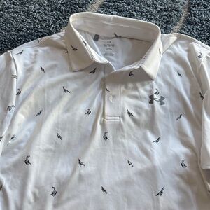 LIKE NEW!!!Under Armour White Polo with Bird Pattern